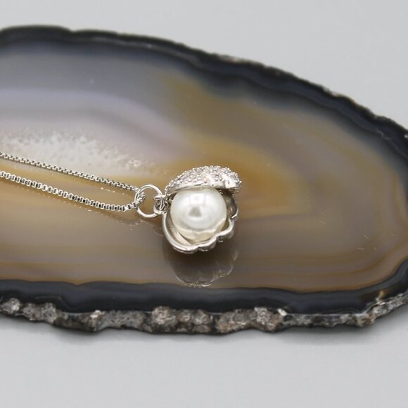 Jewelry necklace pendant shell beach white pearl 925 sterling silver with chain - Picture 5 of 8